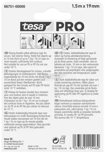 tesa Mounting PRO Outdoor Rögzítő szalag Átlátszó 1,5m x 19mm 1db 66751-00000-00