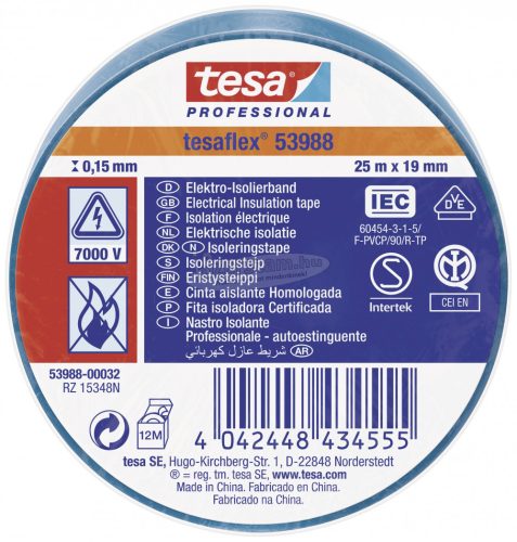 tesa tesaflex IEC 53988-00032-00 Szigetelőszalag Kék 25mx19mm 1db 53988-00032-00
