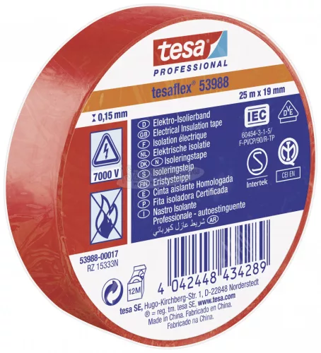 tesa tesaflex IEC Szigetelőszalag Piros 25m x 19mm 1db 53988-00017-00