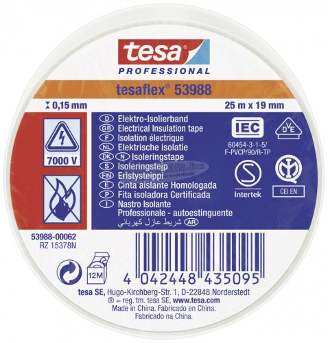 tesa tesaflex IEC Szigetelőszalag Fehér 25m x 19mm 1db 53988-00062-00