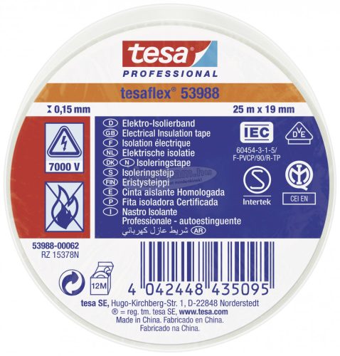 tesa tesaflex IEC 53988-00062-00 Szigetelőszalag Fehér 25mx19mm 1db 53988-00062-00