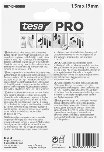 tesa Mounting PRO Tapete & Putz Rögzítő szalag Fehér 1,5m x 19mm 1db 66743-00000-00