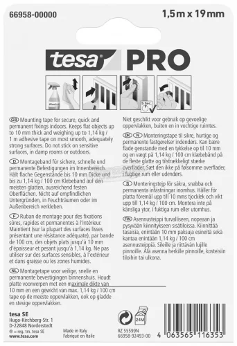 tesa Mounting PRO Universal Rögzítő szalag Fehér 1,5m x 9mm 1db 66958-00000-00