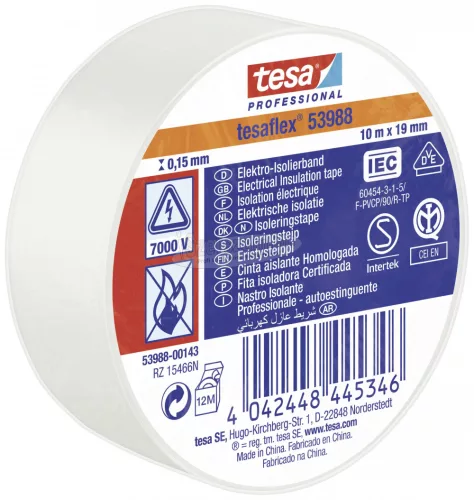tesa tesaflex IEC Szigetelőszalag Fehér 10m x 19mm 1db 53988-00143-00