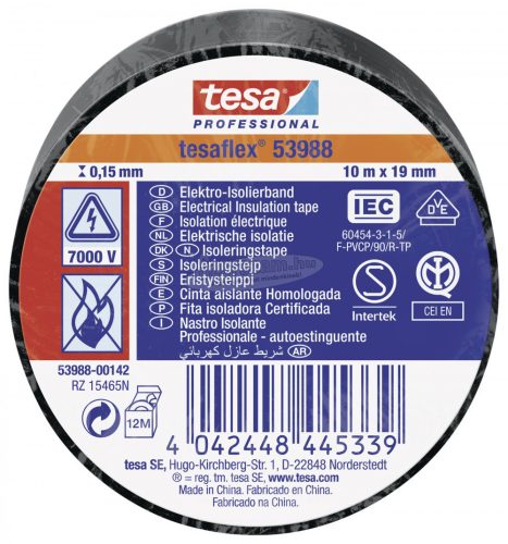 tesa tesaflex IEC Szigetelőszalag Fekete 10m x 19mm 1db 53988-00142-00