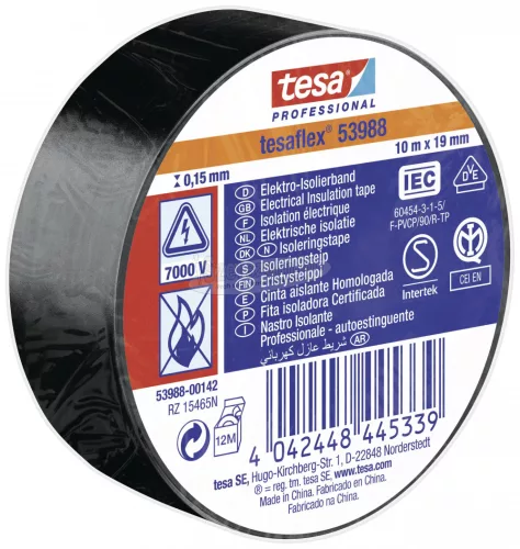 tesa tesaflex IEC Szigetelőszalag Fekete 10m x 19mm 1db 53988-00142-00
