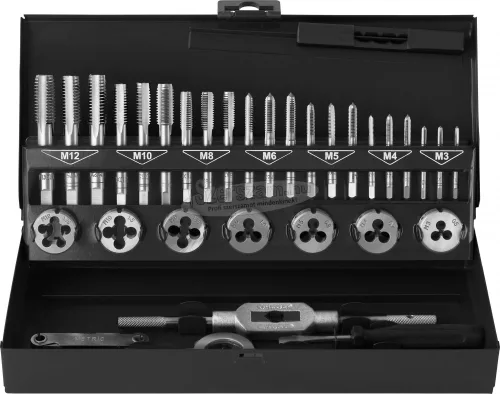 TOOLCRAFT TO-7015521 Menetvágó készlet 32 részes Acél M3x0.50, M4x0.70, M5x0.80, M6x1, M8x1.25, M10x1.50, M12x1.75 TO-7015521