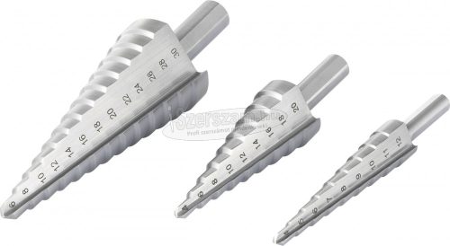 TOOLCRAFT HSS lépcsős fúró készlet 3 részes 4-20/4-12/6-30mm 6/8/10mm TO-6802569