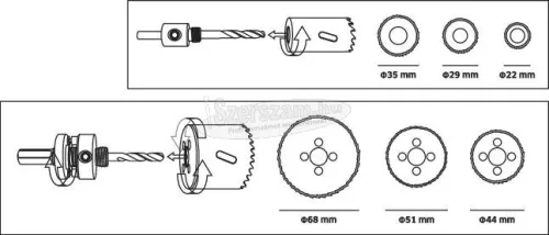 TOOLCRAFT TO-6803625 Lyukfűrész készlet 9 részes 22mm, 29mm, 35mm, 44mm, 51mm, 68mm 1 készlet TO-6803625