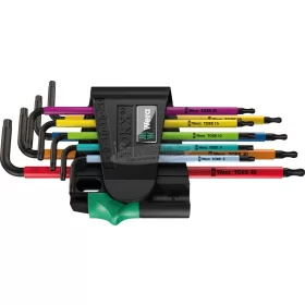   WERA 967/9 TX BO Multicolour 1 L-kulcs készlet hamisításbiztos TORX csavarokhoz, BlackLaser, 9 részes 05024335001