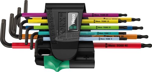 WERA 967/9 TX BO Multicolour 1 L-kulcs készlet hamisításbiztos TORX csavarokhoz, BlackLaser, 9 részes 05024335001