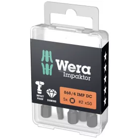   WERA 868/4 IMP DC DIY Impaktor szögletes fejű bit, # 2x50mm, 5 részes 05057671001