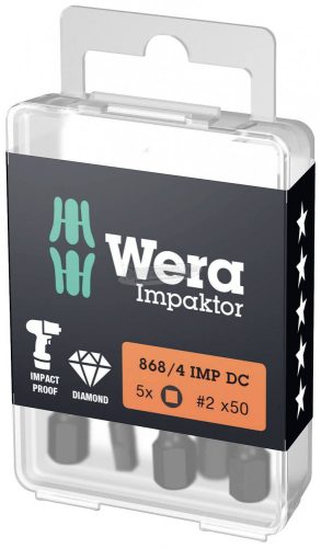 WERA 868/4 IMP DC DIY Impaktor szögletes fejű bit, # 2x50mm, 5 részes 05057671001