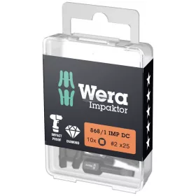   WERA 868/1 IMP DC DIY Impaktor szögletes fejű bit, # 2x25mm, 10 részes 05057631001