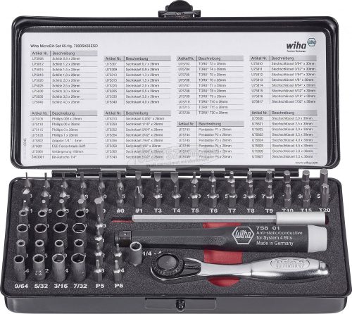 WIHA MicroBit ESD bit készlet 65 részes SL+SW+T+PL+PH+hatlap, 7000 SK65 ESD 39971