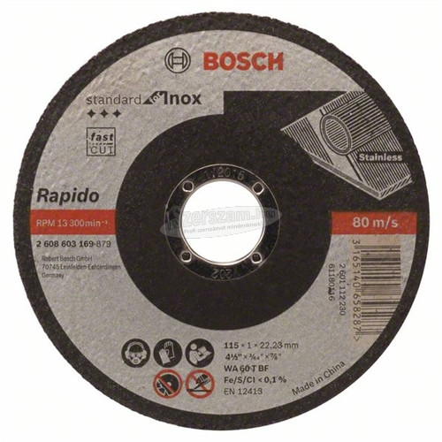 Bosch vágókorong 115x1mm INOX egyenes A 24 P BF 2608603169