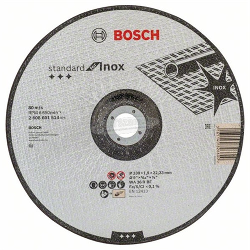 Bosch vágókorong 230x1.9 INOX hajlított 2608601514