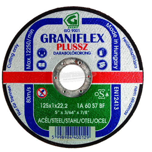 GRANIT ABRASIVE vágókorong 125x1,0x22,23 1A60S7BF 80 (Graniflex Plussz) 40012