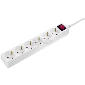   AS SCHWABE Elosztó kapcsolóval 5m 6 dugalj H05VV-F 3G 1,5 mm² fokozott érintésvédelemmel IP20 11671