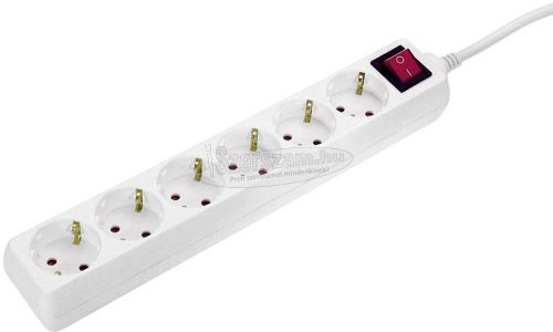AS SCHWABE Elosztó kapcsolóval 5m 6 dugalj H05VV-F 3G 1,5 mm² fokozott érintésvédelemmel IP20 11671