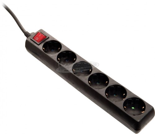 AS SCHWABE Elosztó kapcsolóval 1,4m 6 dugalj H05VV-F 3G 1,5 mm² fokozott érintésvédelemmel IP20 11512