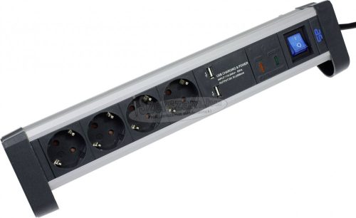 AS SCHWABE Elosztó kapcsolóval 1,5m 4 dugalj+2USB H05VV-F 3G 1,5 mm² IP20 Védőérintkezős 18361