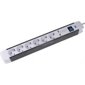   AS SCHWABE Elosztó kapcsolóval 1,5m 6 dugalj+2USB H05VV-F 3G 1,5 mm² IP20 Védőérintkezős 18212