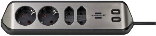 BRENNENSTUHL sarokdugószalag 2 védő érintkező, 2 Euro + 2 USB 2m H05VV-F 3G1,5 IP20 1153590410