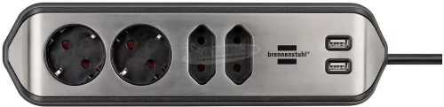 BRENNENSTUHL sarokdugószalag 2 védő érintkező, 2 Euro + 2 USB 2m H05VV-F 3G1,5 IP20 1153590410