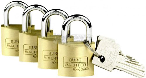 BURG WÄCHTER Függő lakat Egyidőben záródó Sárgaréz Kulcsos zár 4er Set Set Quadro 222 30 SB