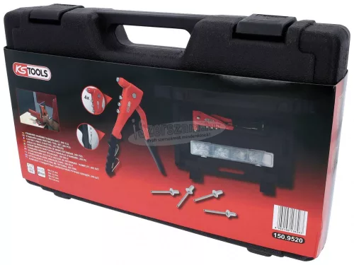 KS-TOOLS Kézi szegecshúzó fogó készlet+ 200 db alu szegecs 2,4-4,8mm alu/acél 150.9520