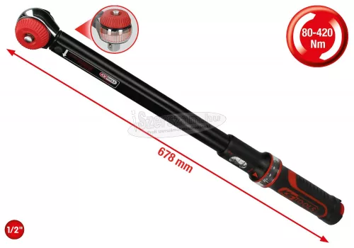 KS-TOOLS Nyomatékkulcs, átnyomós fej, kalibrálva 80-420Nm/1,0 mm R/L1/2" 516.1482