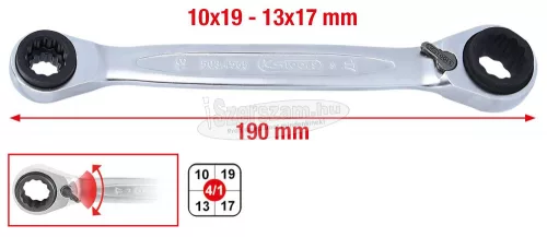 KS-TOOLS Csillagkulcs racsnis, egyenes, 4 az 1-ben 10x19-13x17mm, 4 in 1 GEARplus 503.4565