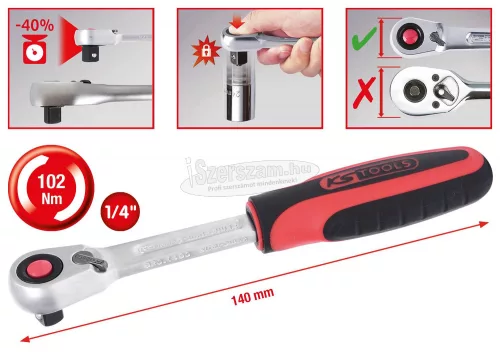KS-TOOLS Racsnis hajtókar 1/4" irányváltós, gyors 140mm 920.1490