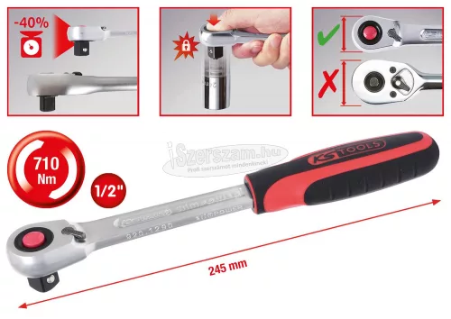 KS-TOOLS Racsnis hajtókar 1/2", irányváltós, gyors 245mm 920.1290