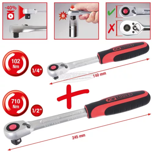 KS-TOOLS Racsnis hajtókar készlet 1/4"+1/2" SLIMPOWER 145+275mm 920.0002