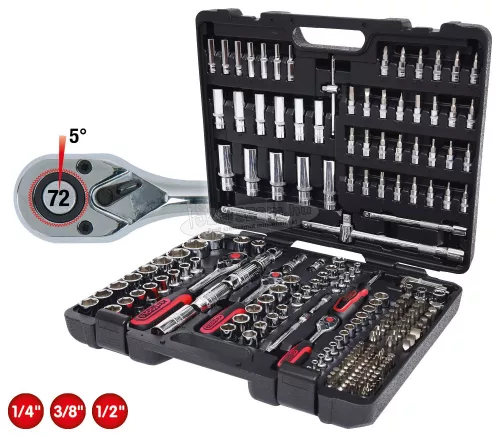 KS-TOOLS Dugókulcs készlet + rátűző 1/4"-1/2"R/H 4-32mm/E4-24/TX 8-40 195részes, CHROMEplus 918.0795