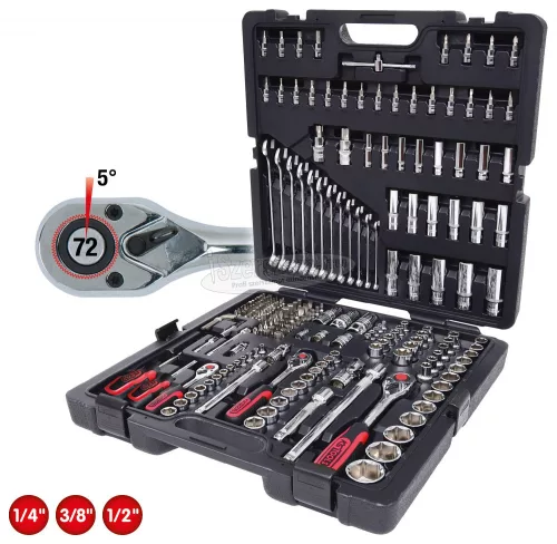 KS-TOOLS Dugókulcs készlet + rátűző 1/4"-1/2"R/H 4-32mm/E4-24/TX 8-40 216részes, CHROMEplus 918.0216