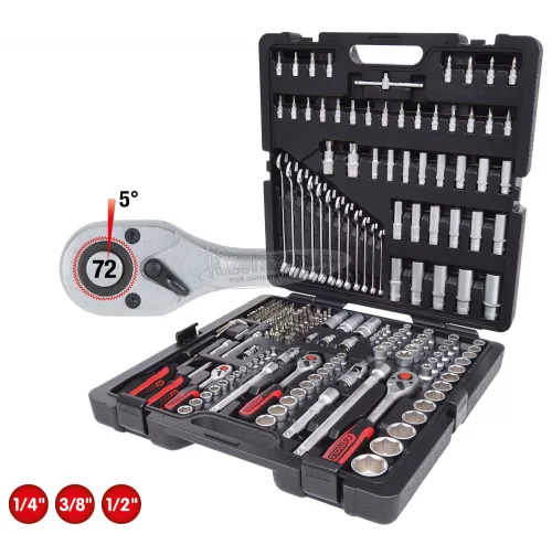 KS-TOOLS Dugókulcs készlet + rátűző 1/4"-1/2"R/H 4-32mm/E4-24/TX 8-40 216részes 917.0216