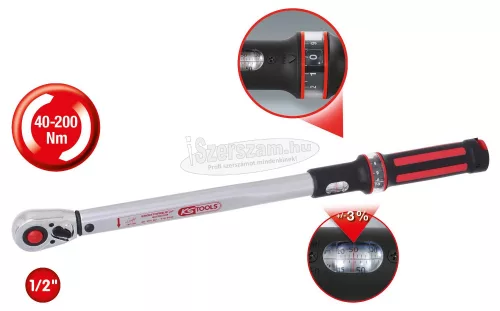 KS-TOOLS Nyomatékkulcs, irányváltós fej, kalibrálva 20-200Nm/1,0 mm R 1/2" 516.6542