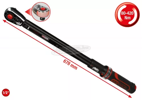 KS-TOOLS Nyomatékkulcs, irányváltós fej, kalibrálva 80-420Nm/1,0 mm R 1/2" 516.1582