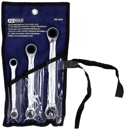 KS-TOOLS Csillagkulcs készlet, racsnis, egyenes 8-18mm 3 részes 503.4540