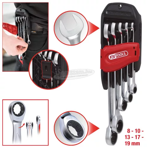 KS-TOOLS Csillag-villáskulcs racsnis készlet 8-19 mm 5 Részes 503.4255