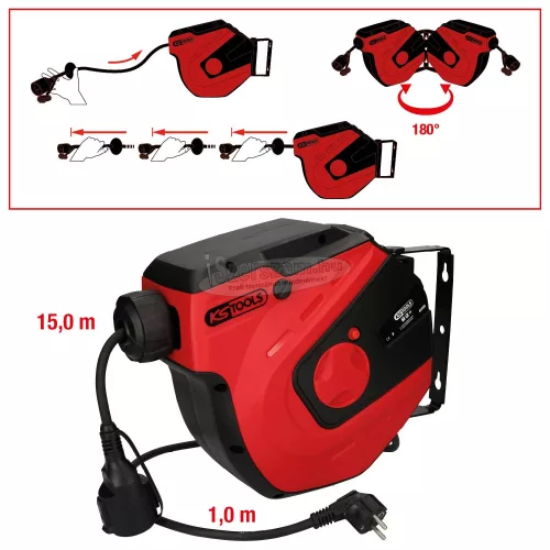 KS TOOLS 150.4217 Kábel letekercselő 15.00 m Fekete Védőérintkezős dugó