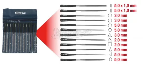 KS-TOOLS Tűreszelő készlet 12 részes + nyél PVC tasakos 145/2 140.3050