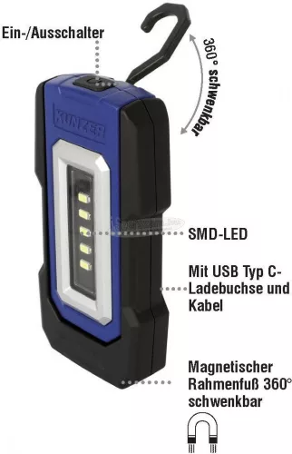 KUNZER PL-050 KUNZER LED Munkalámpa USB-n keresztül üzemeltetett 100 lm, 200 lm