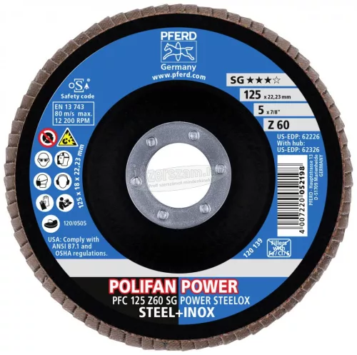 PFERD 69398199 PFC 125 Z60 SG POWER STEELOX (2) 125mm Furat átmérő 22.23mm 2 db