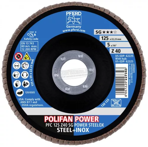 PFERD 69398198 PFC 125 Z40 SG POWER STEELOX (2) 125mm Furat átmérő 22.23mm 2 db