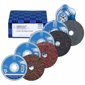   PFERD 42098003 COMBICLICK gyapjú tárcsakészlet 125mm VRH A100C, 180M, 240F és PNER WF CC-H-GT alátéttel a befejezéshez 125mm