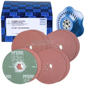   PFERD 42098001 COMBICLICK szálas tárcsakészlet korund 125mm A36, 60, 80, 120 CC-H-GT alátéttel univerzális alkalmazásokhoz 125mm